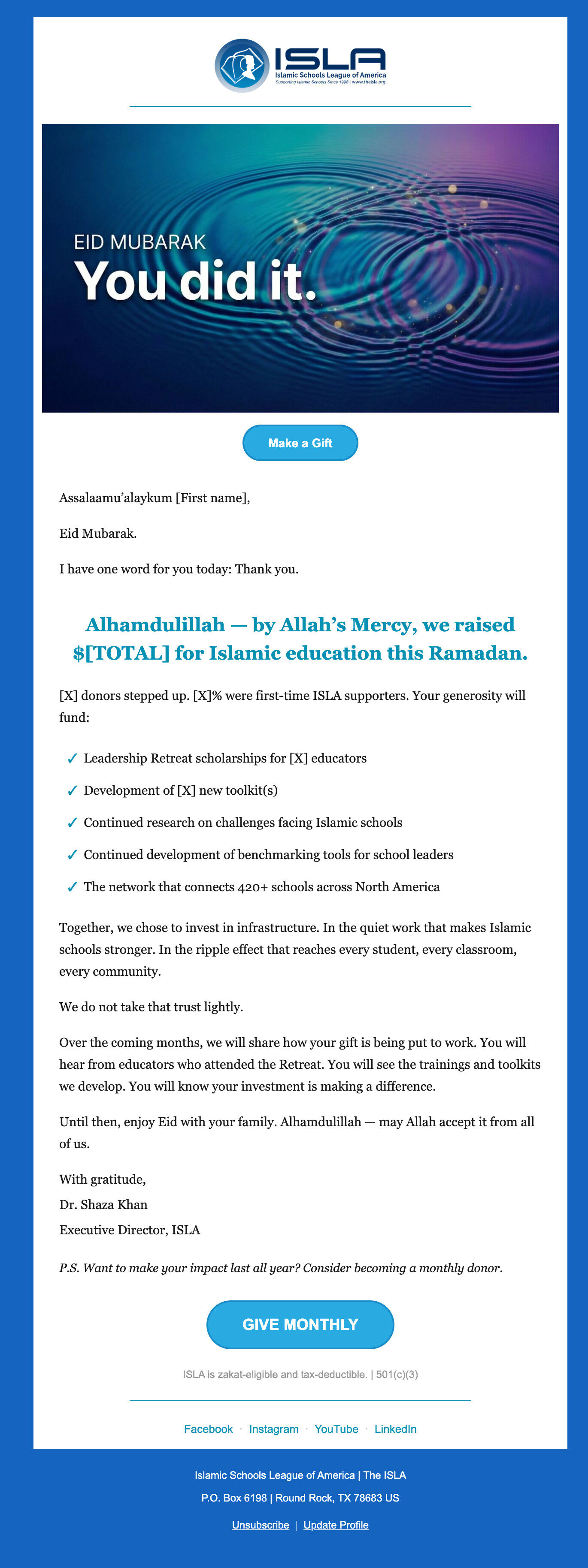 Email 10: We Did It, Eid Mubarak