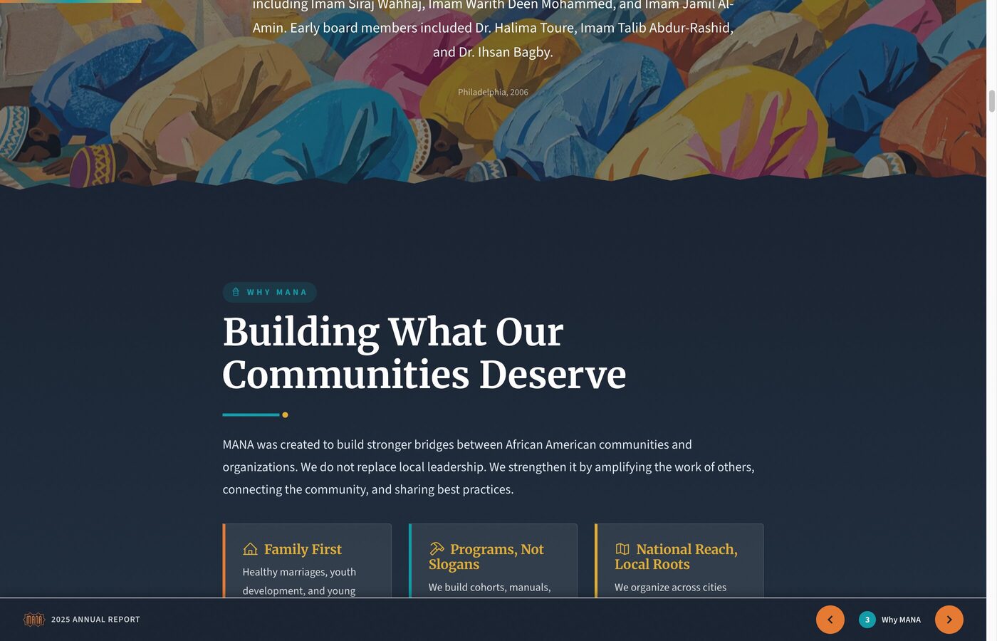 Building What Our Communities Deserve - MANA's mission and three pillars