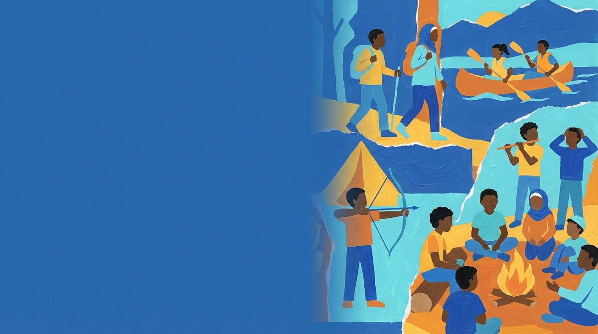 Youth email banner — young people outdoors in cobalt