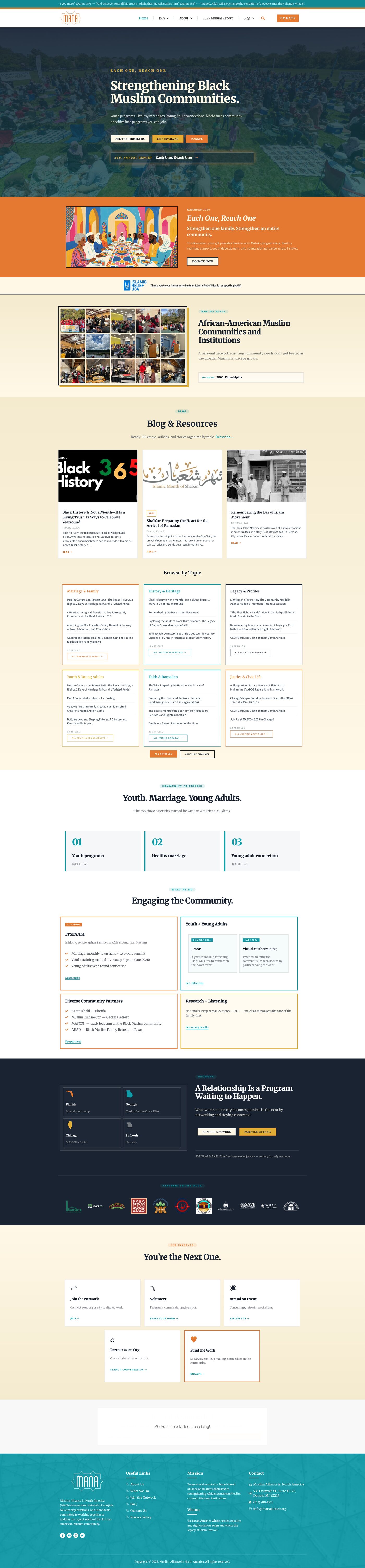 MANA homepage after redesign