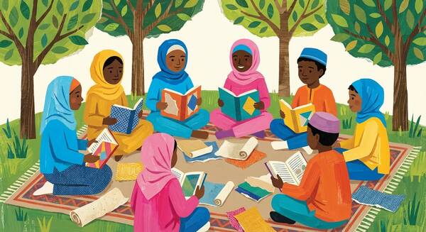 AI illustration of children at Quran study