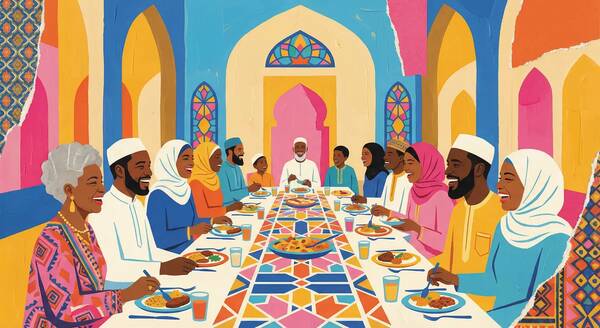AI illustration of a community iftar