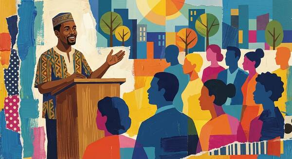 AI illustration of a community leader speaking