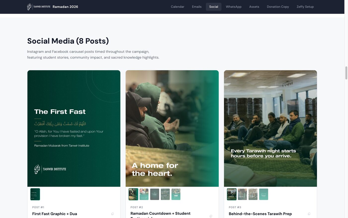 Social media posts with carousel previews and captions