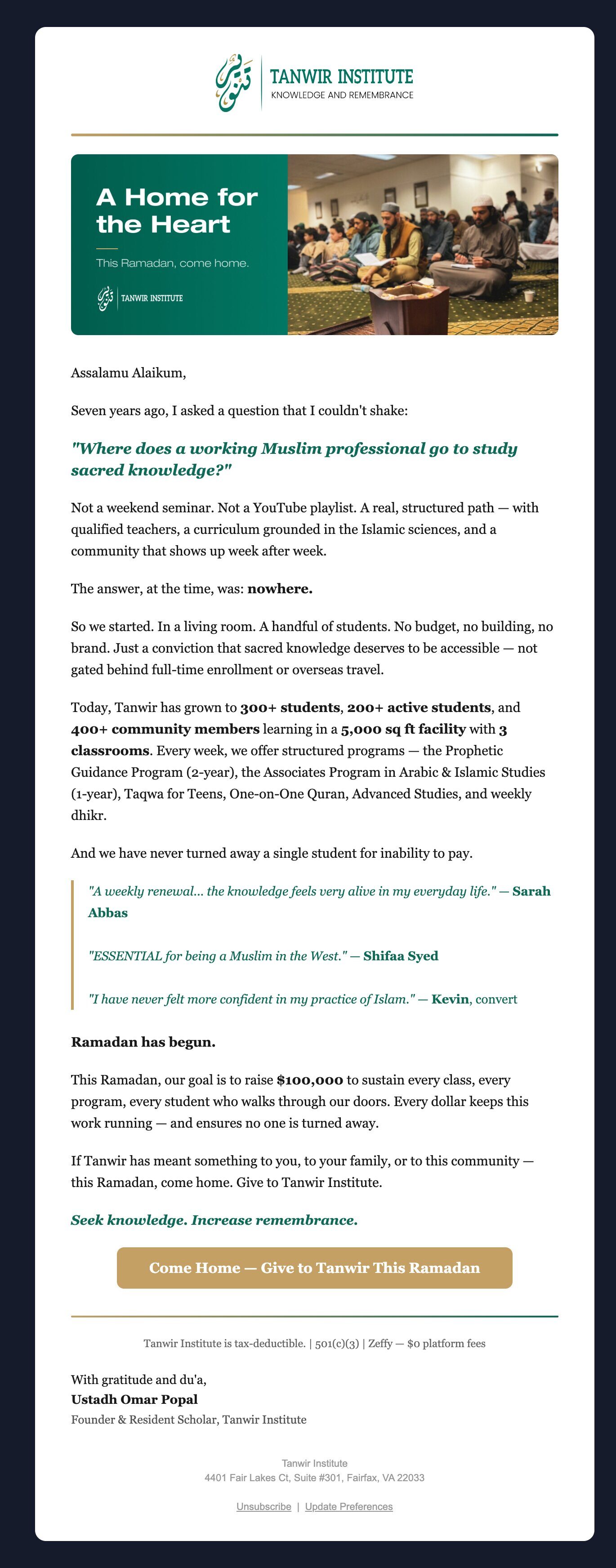 Email 1: What changed because Tanwir exists