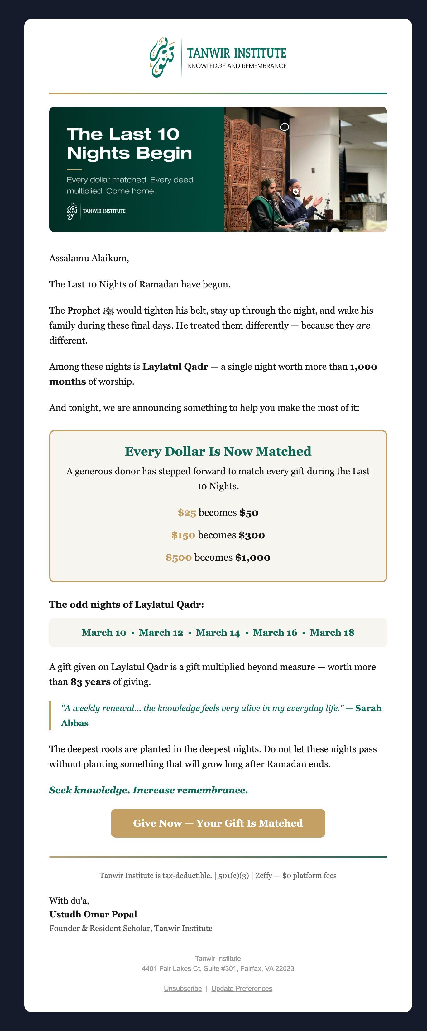 Email 5: The Last 10 Nights begin