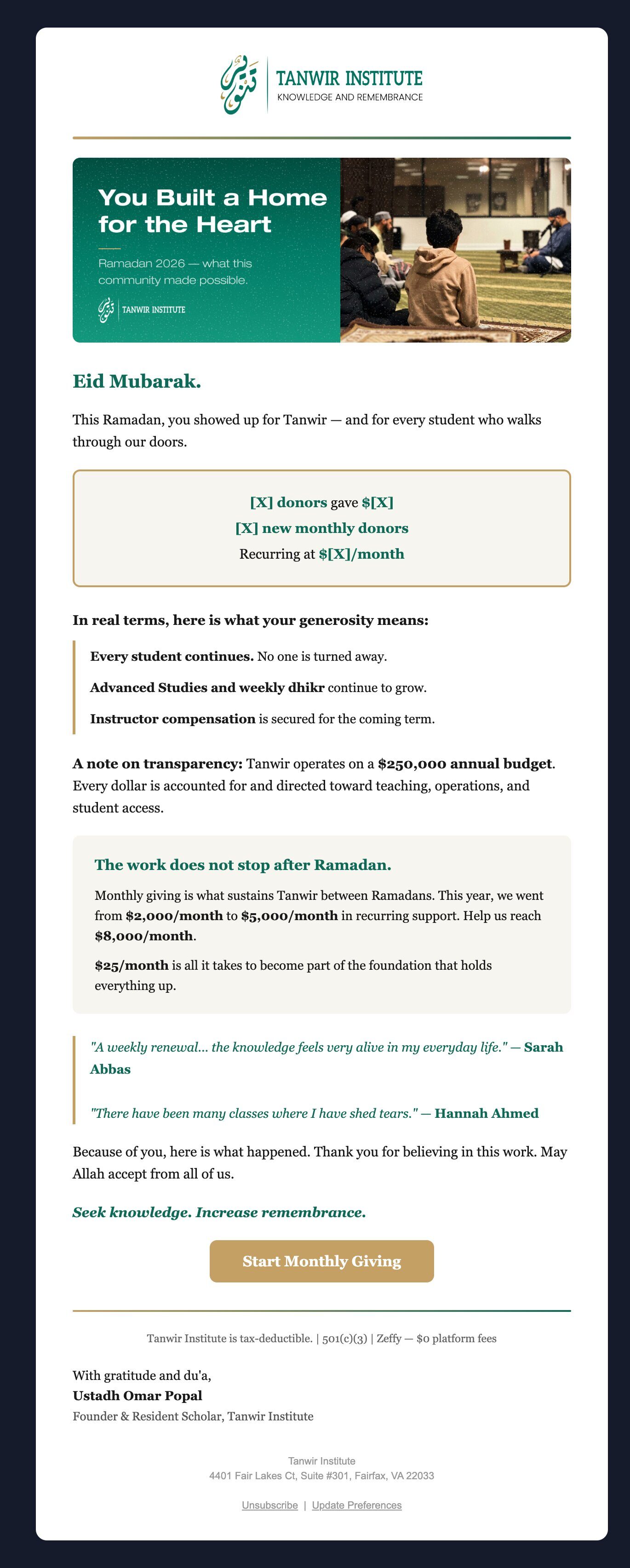 Email 7: Eid Mubarak from all of us at Tanwir